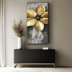 Golden Bloom-Luxury Textured Gold Flower Painting, Abstract Floral Wall Art