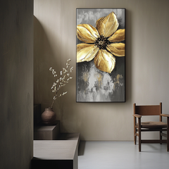 Golden Bloom-Luxury Textured Gold Flower Painting, Abstract Floral Wall Art
