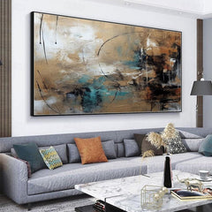Desert Hues: Abstract Horizon- Large Textured Abstract Horizontal Canvas Wall Art