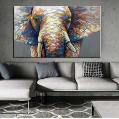 Mother Elephant-Colorful Abstract Elephant Oil Painting – Textured Wildlife Wall Art