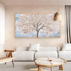 Old Day Dreams – Blooming Tree Oil Painting, Floral Landscape Wall Art for Home Decor