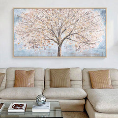 Old Day Dreams – Blooming Tree Oil Painting, Floral Landscape Wall Art for Home Decor
