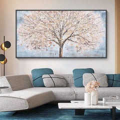 Old Day Dreams – Blooming Tree Oil Painting, Floral Landscape Wall Art for Home Decor