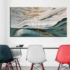 Remains of the Sea-Abstract Landscape Oil Painting: Blue – Green Hues with Gold Accents