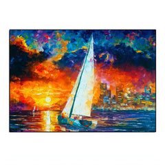 Sail into Sunset – Sailboat Sunset Oil Painting for Modern Coastal Wall Decor