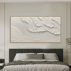 Silent Drift of White Shores-3D Textured Neutral Tone Wall Art – Minimalist Abstract Landscape Decor
