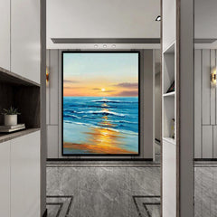 Sunset Waves-Ocean Sunset Seascape Oil Painting – Coastal Wave Art for Home Decor