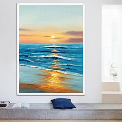 Sunset Waves-Ocean Sunset Seascape Oil Painting – Coastal Wave Art for Home Decor
