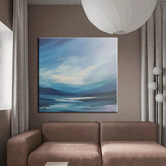 The Blue Ocean – Abstract Sea & Sky Oil Art: Calming Blue Hues
