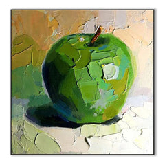 The Green Apple – Textured Oil Painting, Abstract Fruit Wall Art, Vibrant Kitchen Decor