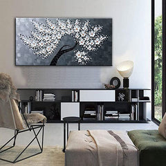The Magnolia Tree-White Flower Tree Oil Painting – Textured Floral Wall Art for Living Room