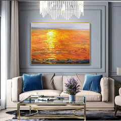 The Red Sea – Vibrant Sunset Ocean Oil Painting, Abstract Seascape Art for Home Decoration