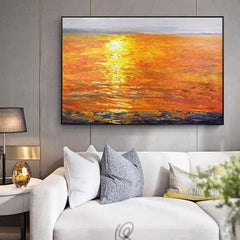 The Red Sea – Vibrant Sunset Ocean Oil Painting, Abstract Seascape Art for Home Decoration