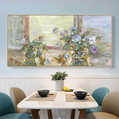 Verticalure with Purple Flowers – Floral Oil Painting