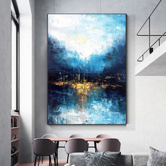 Walking by the Moonlight-Abstract Blue Water Reflection Wall Art – Textured Home Decor