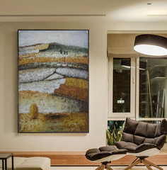 Country Life: Textured Earthy Tones Abstract Landscape Art – Modern Decor for Contemporary Homes