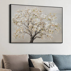 Endurance-Textured White Flowering Tree Oil Painting – Modern Wall Art for Home Decor