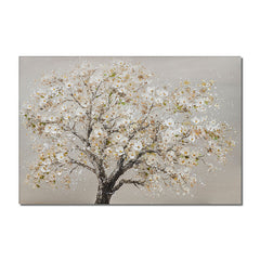 Endurance-Textured White Flowering Tree Oil Painting – Modern Wall Art for Home Decor