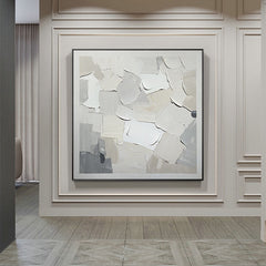 Patches of Snow – Minimalist Textured Abstract Canvas painting for Modern Home Decor