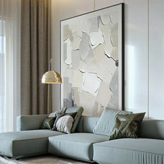 Patches of Snow – Minimalist Textured Abstract Canvas painting for Modern Home Decor