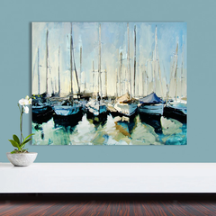 Safe Havens – Abstract Marina Boat Painting for Coastal Wall Decor