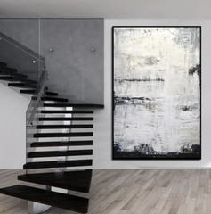 Snowy – Minimalist White and Gray Abstract Oil Painting for Modern Interiors