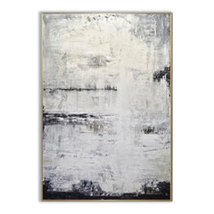 Snowy – Minimalist White and Gray Abstract Oil Painting for Modern Interiors