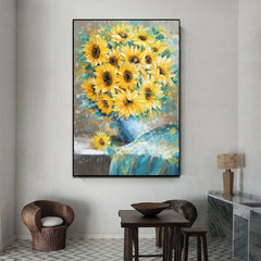 Sunflowers in Vase – Textured Floral Oil Painting