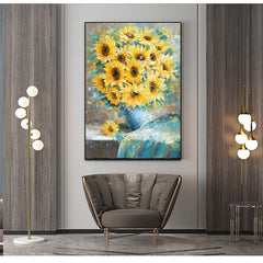 Sunflowers in Vase – Textured Floral Oil Painting