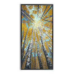 Sunshine – Autumn Birch Tree Forest Oil Painting,Vertical Wall Art with Sunlight Through Treetops