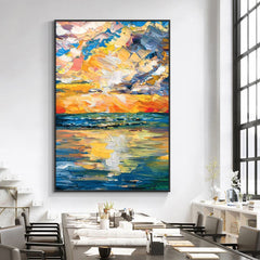 The Beauty of the Setting Sun-Abstract Seascape Oil Painting – Coastal Sunset Wall Art