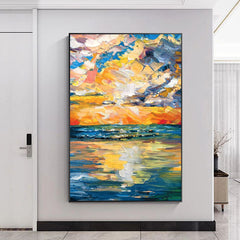The Beauty of the Setting Sun-Abstract Seascape Oil Painting – Coastal Sunset Wall Art