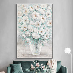 Abstract White Flower Oil Painting – Elegant Floral Art for Luxury Home Decor