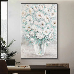Abstract White Flower Oil Painting – Elegant Floral Art for Luxury Home Decor