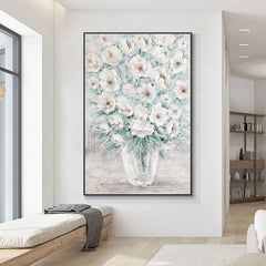 Abstract White Flower Oil Painting – Elegant Floral Art for Luxury Home Decor