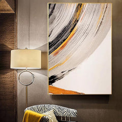 Golden Arc- Large Textured Abstract Vertical Canvas Wall Art: Gold, Black & Orange Brushstroke Decor