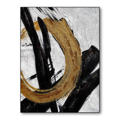 Golden Circle – Abstract Black and Gold Minimalist Oil Painting for Modern Wall Decor