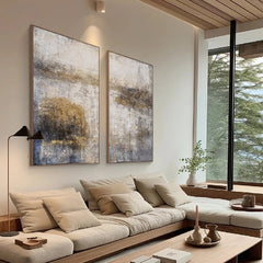 Wabi-Sabi Textured Dual Canvas Art – Neutral Landscape Painting