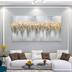 Golden Symphony – Textured Abstract Canvas Painting in Gold & Gray for Modern Interiors