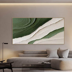 Serene Layers – Textured Green & White Oil Painting – Modern Wall Art