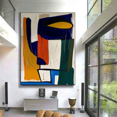 Hand-Painted Modern Vibrant Geometric Abstract Oil Painting for Living Room or Office