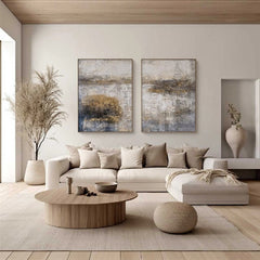 Wabi-Sabi Neutral Abstract Canvas Wall Art – Textured Landscape