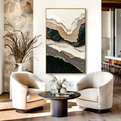 Golden Layers – Black and White Abstract Textured Wall Art