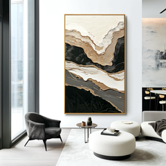 Golden Layers – Black and White Abstract Textured Wall Art