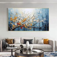 Branch of Radiance-Abstract Floral Painting – Textured Botanical Wall Art for Living Room