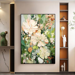 Enchanted Blooms Abstract Floral Canvas – Hand-Painted Vertical Wall Art for Living Room