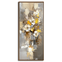 Blooming Harmony-Abstract Flower Painting, Vertical Yellow & Beige Flower Art