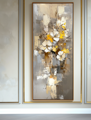 Blooming Harmony-Abstract Flower Painting, Vertical Yellow & Beige Flower Art