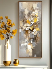 Blooming Harmony-Abstract Flower Painting, Vertical Yellow & Beige Flower Art