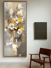 Blooming Harmony-Abstract Flower Painting, Vertical Yellow & Beige Flower Art
